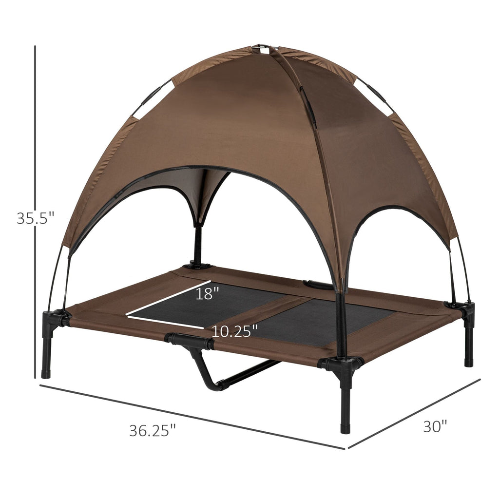 Elevated Portable Dog Cot Pet Bed with UV Protection Canopy Shade, 36 inch, Coffee - Dog Time Outlet