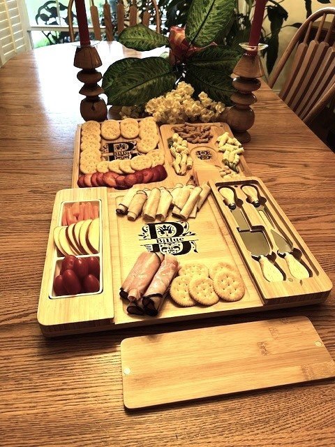 Engraved Bamboo Charcuterie Board: Personalized Serving Tray with Knife Set - Dog Time Outlet