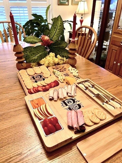 Engraved Bamboo Charcuterie Board: Personalized Serving Tray with Knife Set - Dog Time Outlet