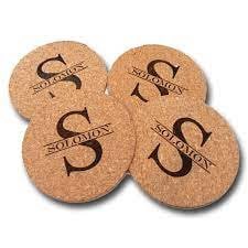Fanciful Personal Cork Coasters for wedding tables with names or designs & dates - Dog Time Outlet