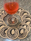 Fanciful Personal Cork Coasters for wedding tables with names or designs & dates - Dog Time Outlet