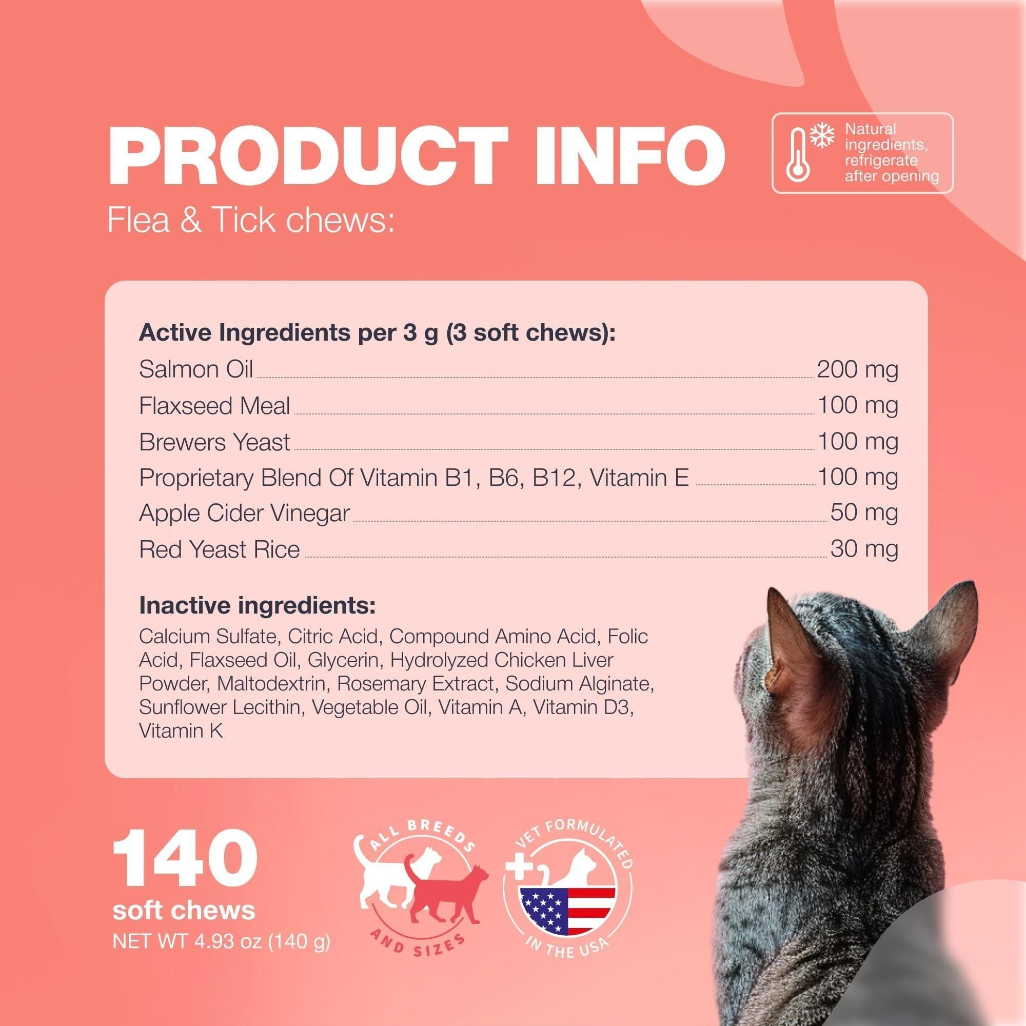 Flea Support Chews for Cats Salmon Flavor Flea and Tick Supplement for Cats Daily Oral Cat Flea and Tick Treatment Chews Soft Treats for All Breeds & Ages - Dog Time Outlet