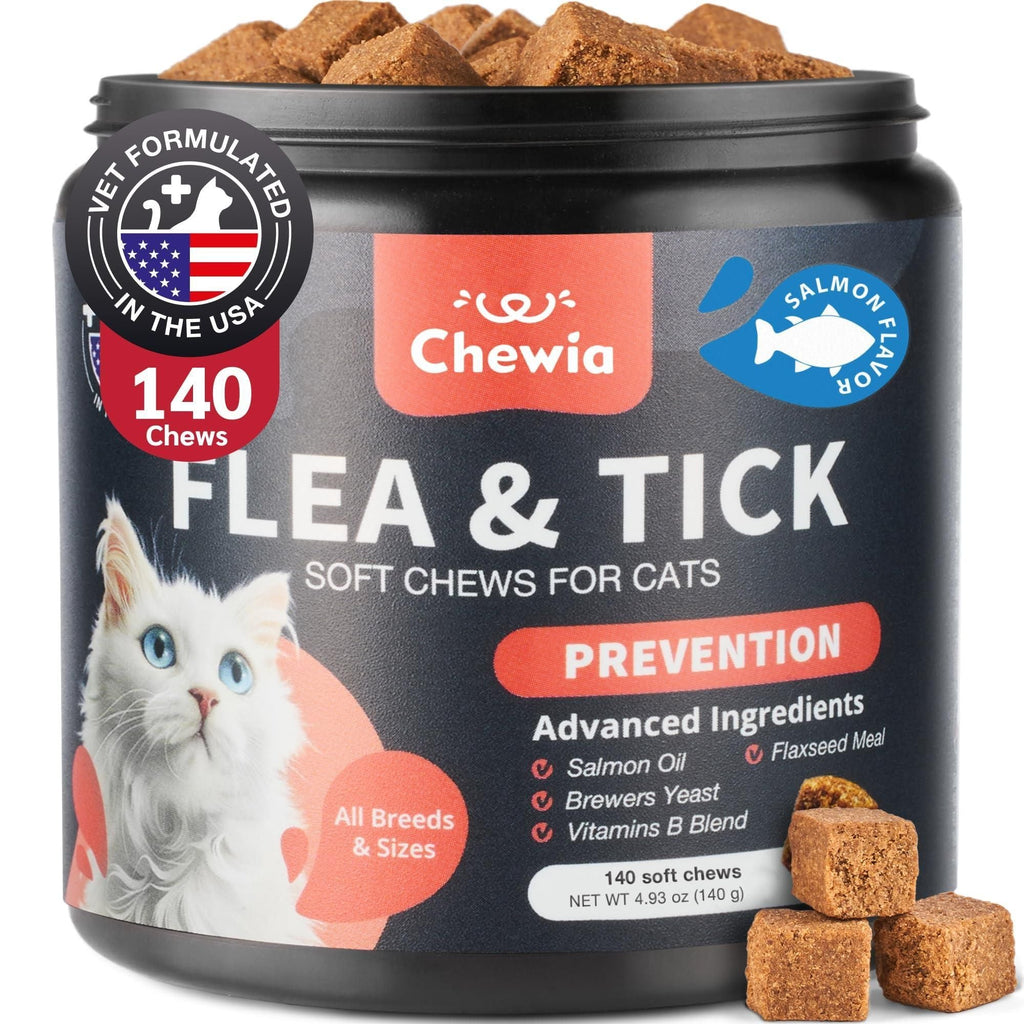 Flea Support Chews for Cats Salmon Flavor Flea and Tick Supplement for Cats Daily Oral Cat Flea and Tick Treatment Chews Soft Treats for All Breeds & Ages - Dog Time Outlet