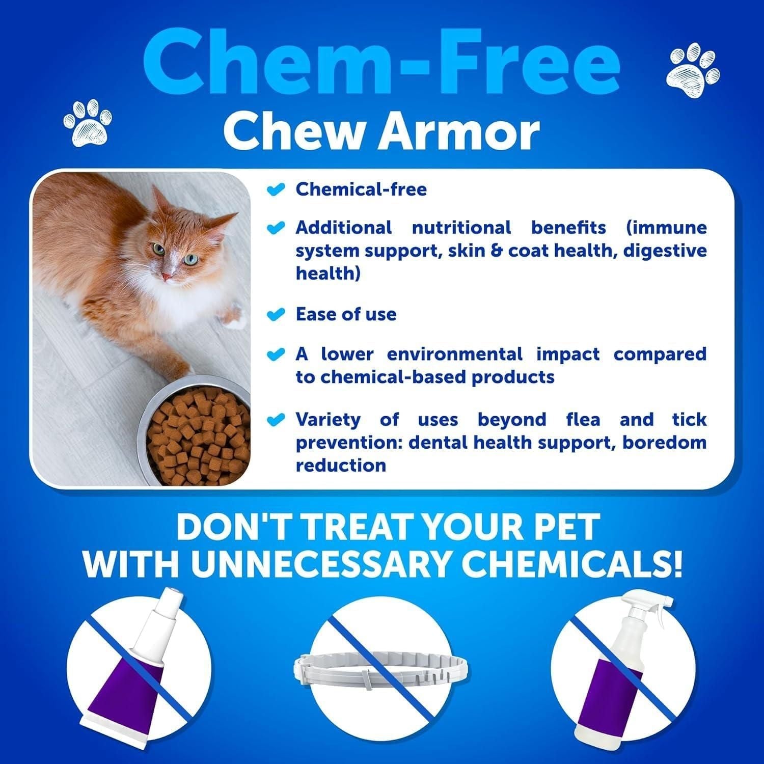 Flea Treatment for Cats Natural Flea and Tick Prevention Supplement for Cats Kittens Chewable Daily Oral Pills with Vitamins 135 Soft Chews Skin & Coat Dental treats Digestion - Dog Time Outlet