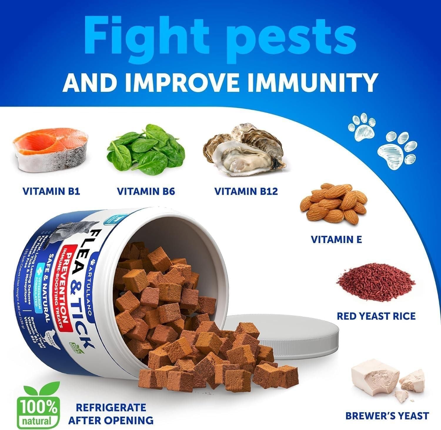 Flea Treatment for Cats Natural Flea and Tick Prevention Supplement for Cats Kittens Chewable Daily Oral Pills with Vitamins 135 Soft Chews Skin & Coat Dental treats Digestion - Dog Time Outlet