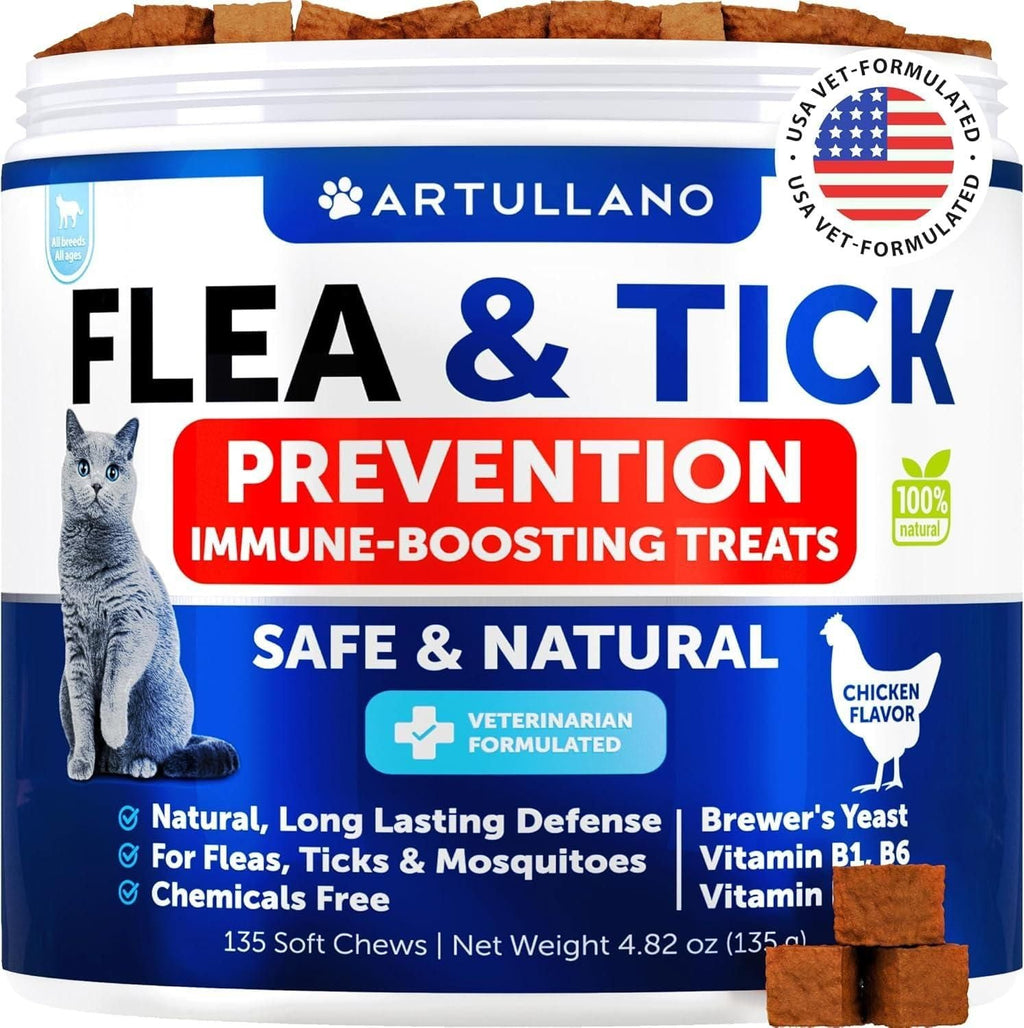 Flea Treatment for Cats Natural Flea and Tick Prevention Supplement for Cats Kittens Chewable Daily Oral Pills with Vitamins 135 Soft Chews Skin & Coat Dental treats Digestion - Dog Time Outlet