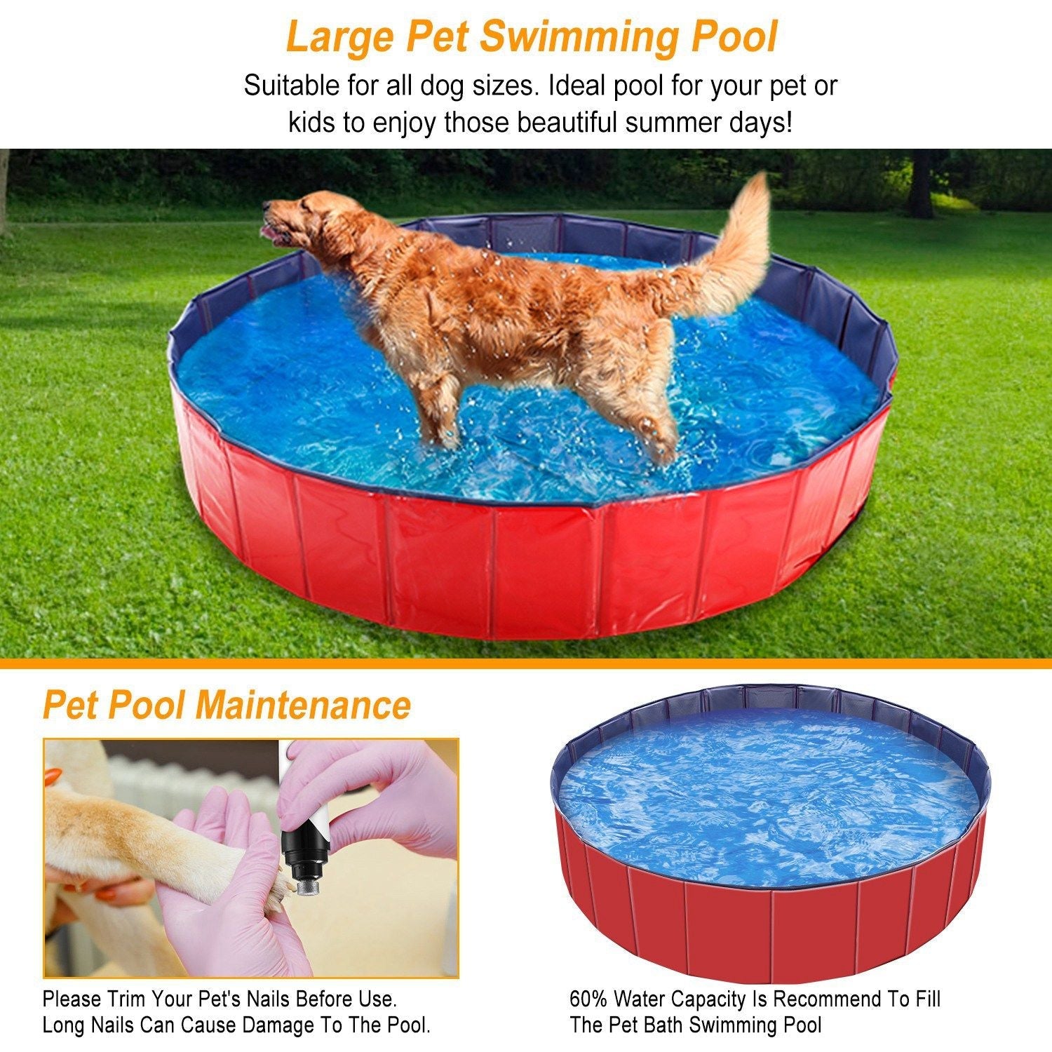 Foldable Pet Swimming Pool PVC Kiddie Baby Dog Swim Pool Bathing Tub Playmat Kids Pools - Dog Time Outlet