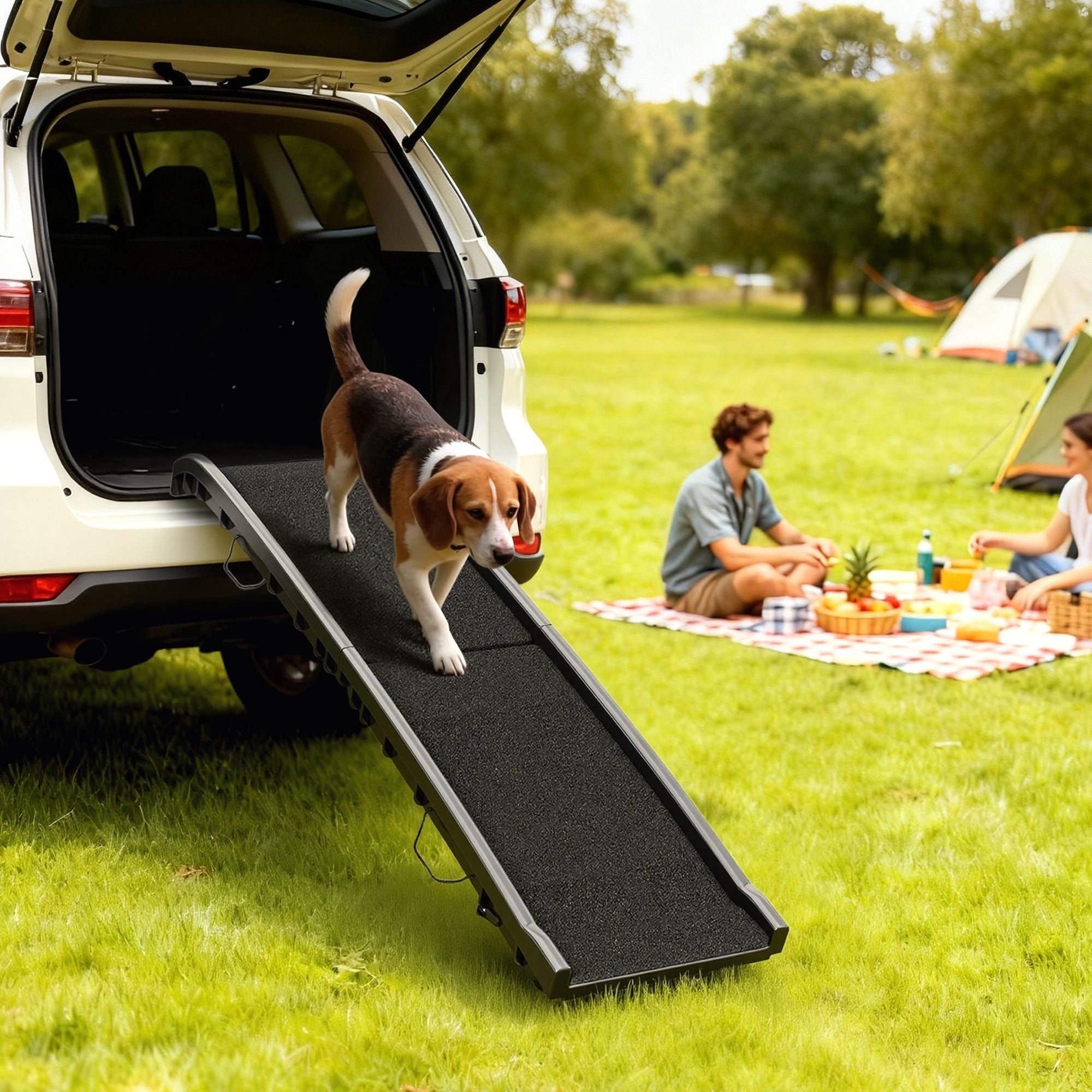 Folding Dog Ramp for Car, 61 Inches Portable Pet Ramp with Non Slip Frosted Surface, Raised Side Rails - Dog Time Outlet