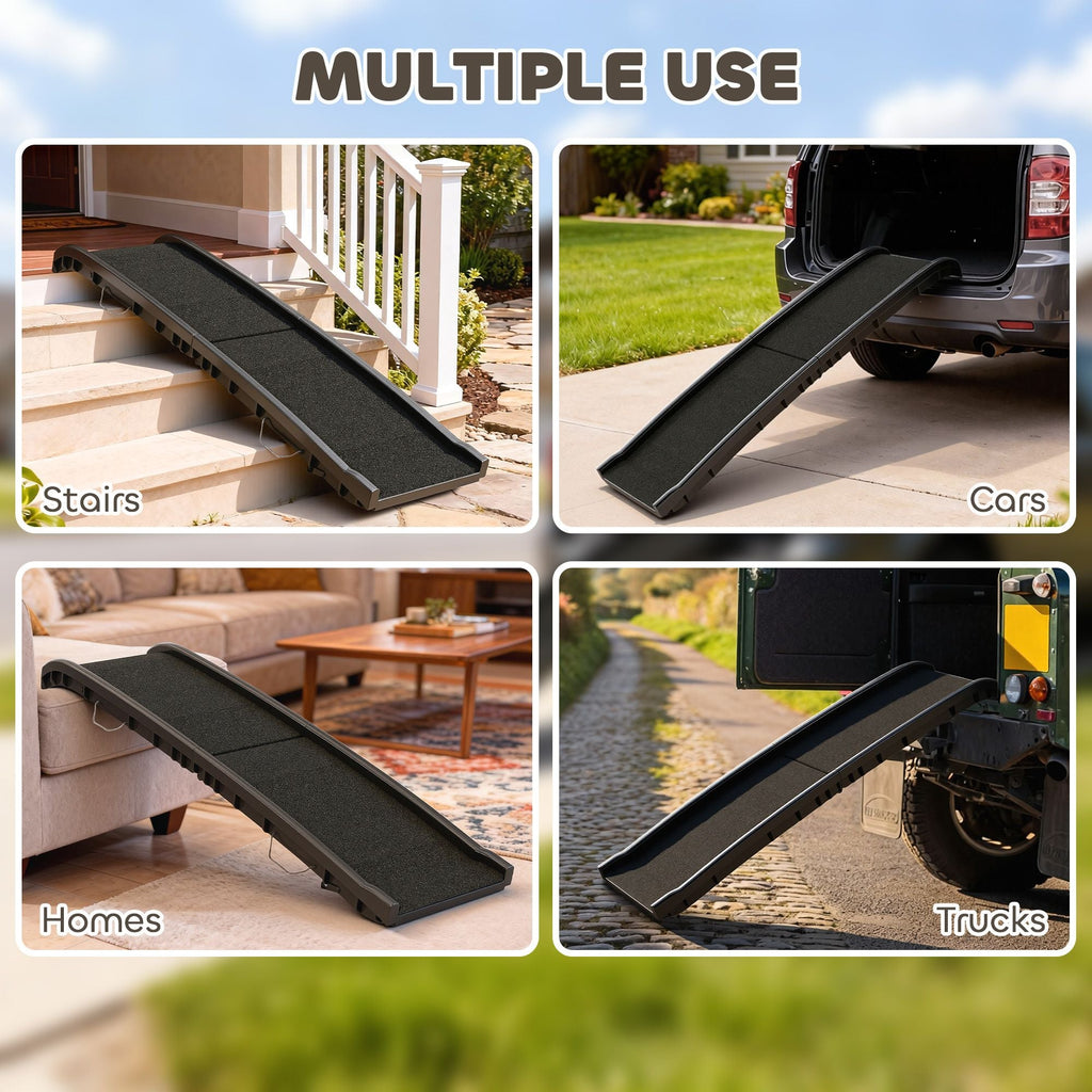 Folding Dog Ramp for Car, 61 Inches Portable Pet Ramp with Non Slip Frosted Surface, Raised Side Rails - Dog Time Outlet
