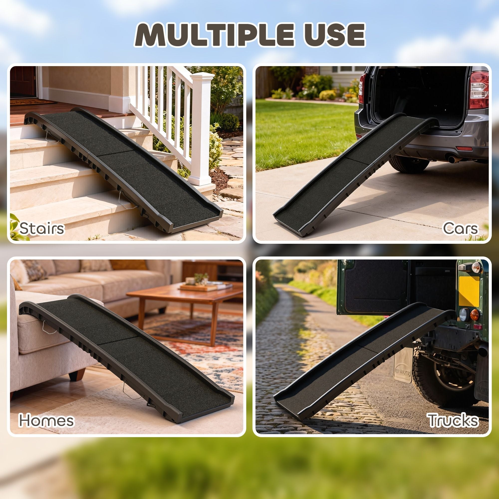 Folding Dog Ramp for Car, 61 Inches Portable Pet Ramp with Non Slip Frosted Surface, Raised Side Rails - Dog Time Outlet