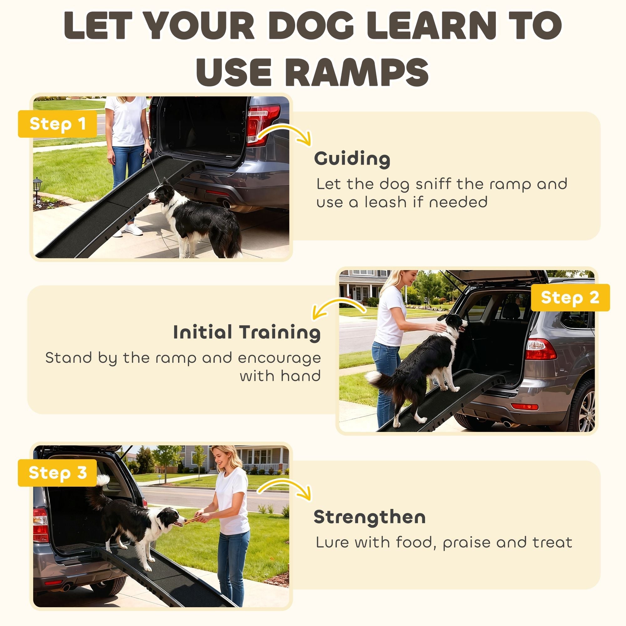 Folding Dog Ramp for Car, 61 Inches Portable Pet Ramp with Non Slip Frosted Surface, Raised Side Rails - Dog Time Outlet
