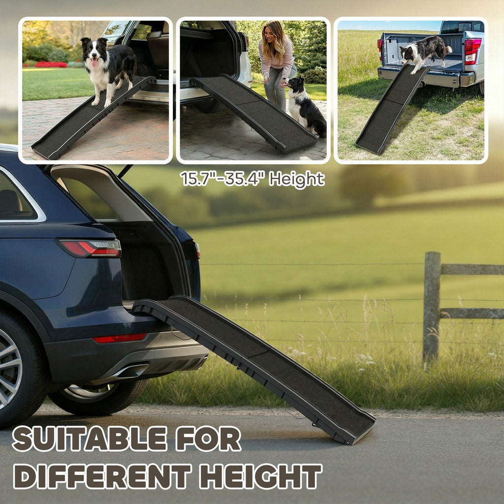 Folding Dog Ramp for Car, 61 Inches Portable Pet Ramp with Non Slip Frosted Surface, Raised Side Rails - Dog Time Outlet