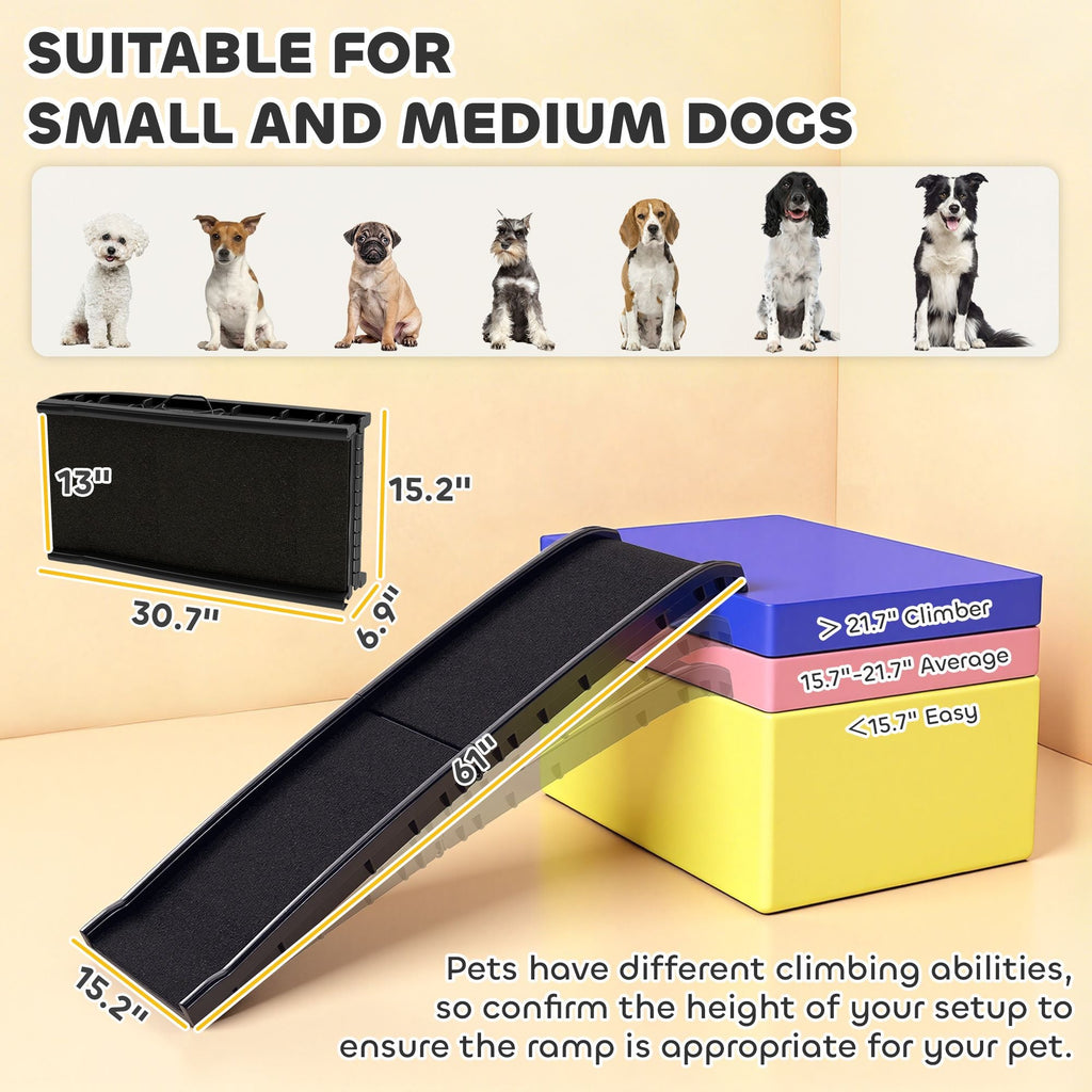 Folding Dog Ramp for Car, 61 Inches Portable Pet Ramp with Non Slip Frosted Surface, Raised Side Rails - Dog Time Outlet