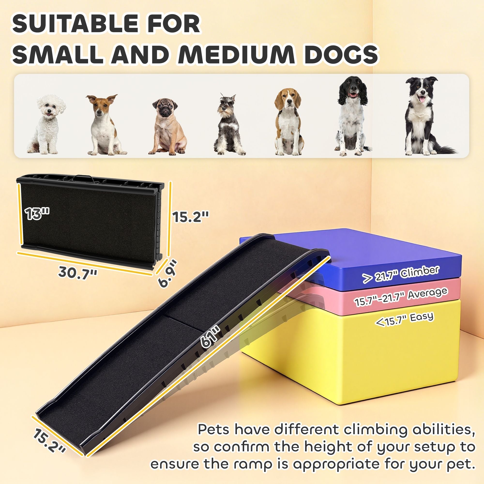 Folding Dog Ramp for Car, 61 Inches Portable Pet Ramp with Non Slip Frosted Surface, Raised Side Rails - Dog Time Outlet