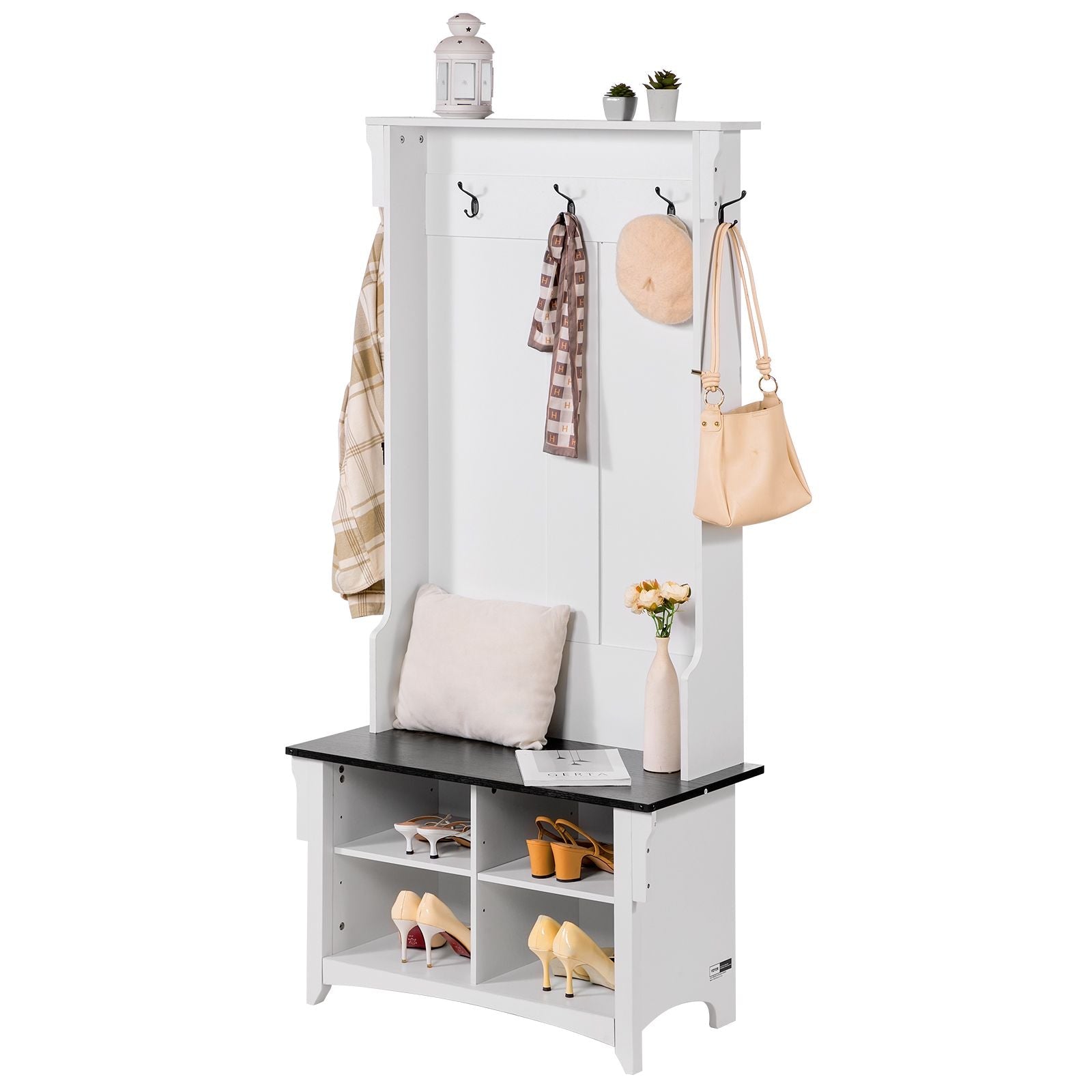Hall Tree Entryway Bench, Coat Rack with Shoe Storage, 32" Wide Mudroom bench with Storage and Seating, Adjustable Shelves and 5 Hanging Hooks with 4 Storage Drawers,for Mudroom,Entryway,Hallway - Dog Time Outlet