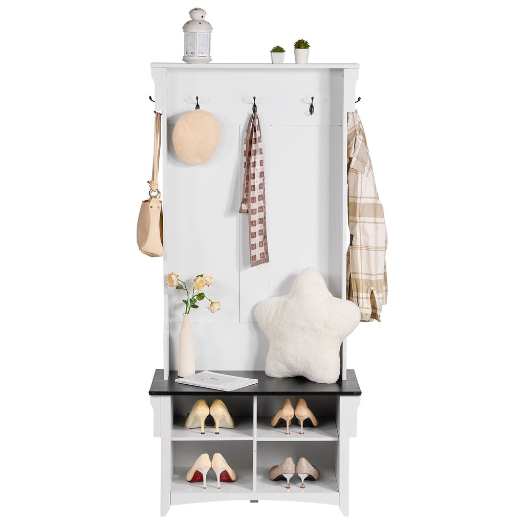 Hall Tree Entryway Bench, Coat Rack with Shoe Storage, 32" Wide Mudroom bench with Storage and Seating, Adjustable Shelves and 5 Hanging Hooks with 4 Storage Drawers,for Mudroom,Entryway,Hallway - Dog Time Outlet