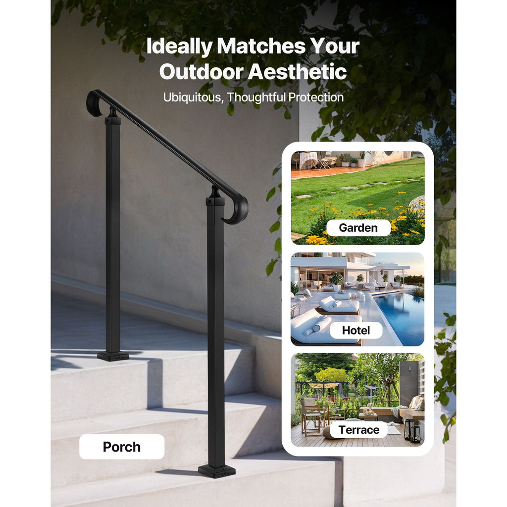 Handrails for Outdoor Steps, 2 - 3 Step Adjustable Height, Carbon Steel Transitional Handrail with Installation Kit, Exterior Hand Railing for Steps, Concrete or Wooden Stairs, Porch, Matte Black - Dog Time Outlet