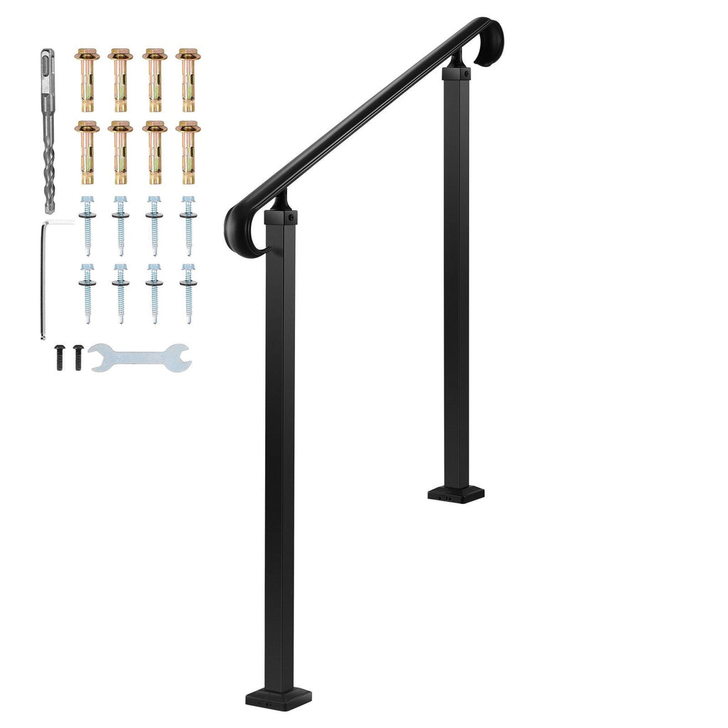 Handrails for Outdoor Steps, 2 - 3 Step Adjustable Height, Carbon Steel Transitional Handrail with Installation Kit, Exterior Hand Railing for Steps, Concrete or Wooden Stairs, Porch, Matte Black - Dog Time Outlet