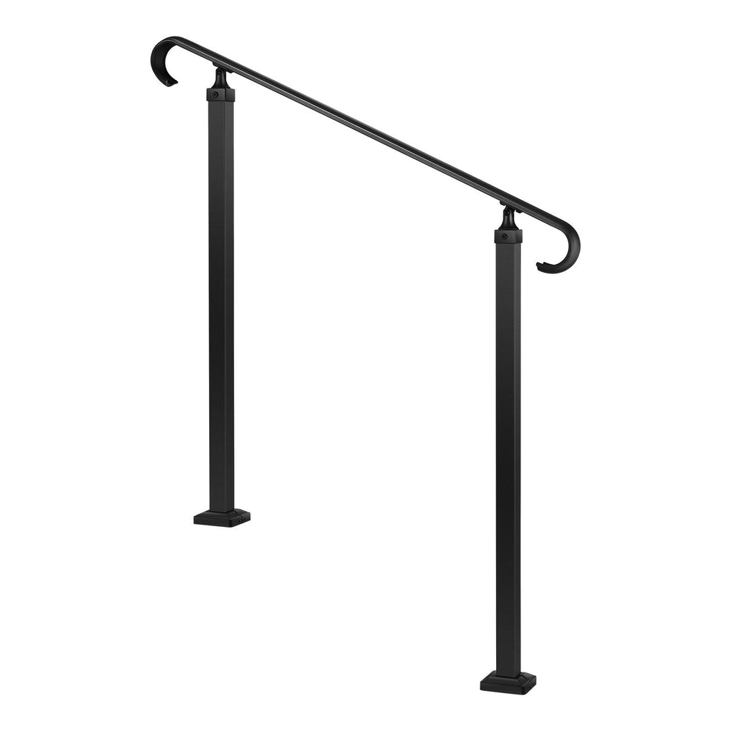 Handrails for Outdoor Steps, 2 - 3 Step Adjustable Height, Carbon Steel Transitional Handrail with Installation Kit, Exterior Hand Railing for Steps, Concrete or Wooden Stairs, Porch, Matte Black - Dog Time Outlet