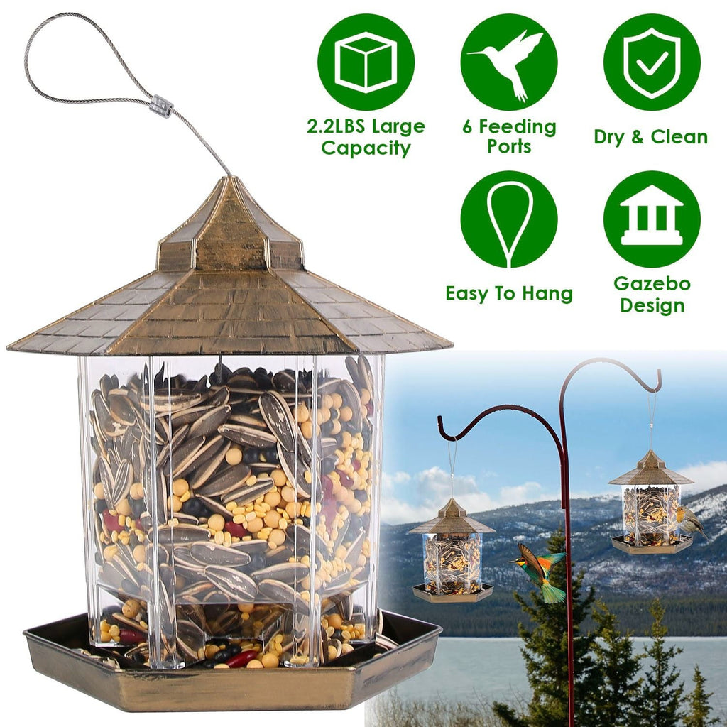 Hanging Gazebo Wild Bird Feeder Outdoor Bird Seed Station with Large Capacity 6 Feeder Ports for Garden Patio Park Weatherproof Easy To Refill - Dog Time Outlet