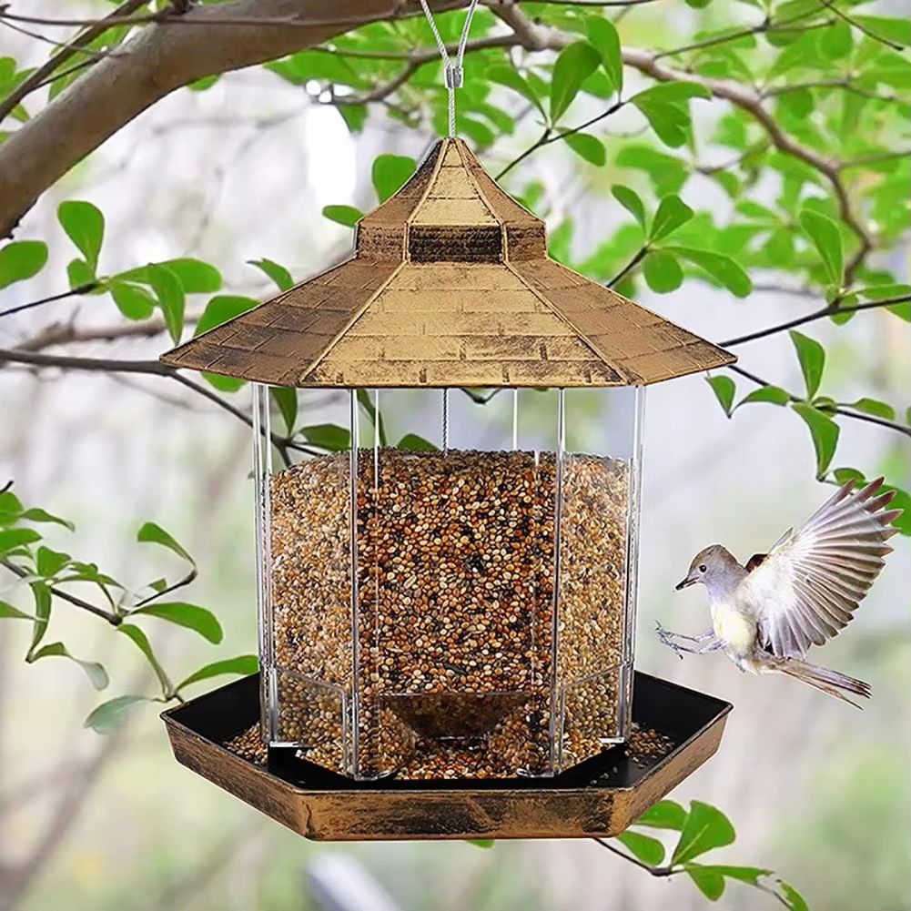 Hanging Gazebo Wild Bird Feeder Outdoor Bird Seed Station with Large Capacity 6 Feeder Ports for Garden Patio Park Weatherproof Easy To Refill - Dog Time Outlet