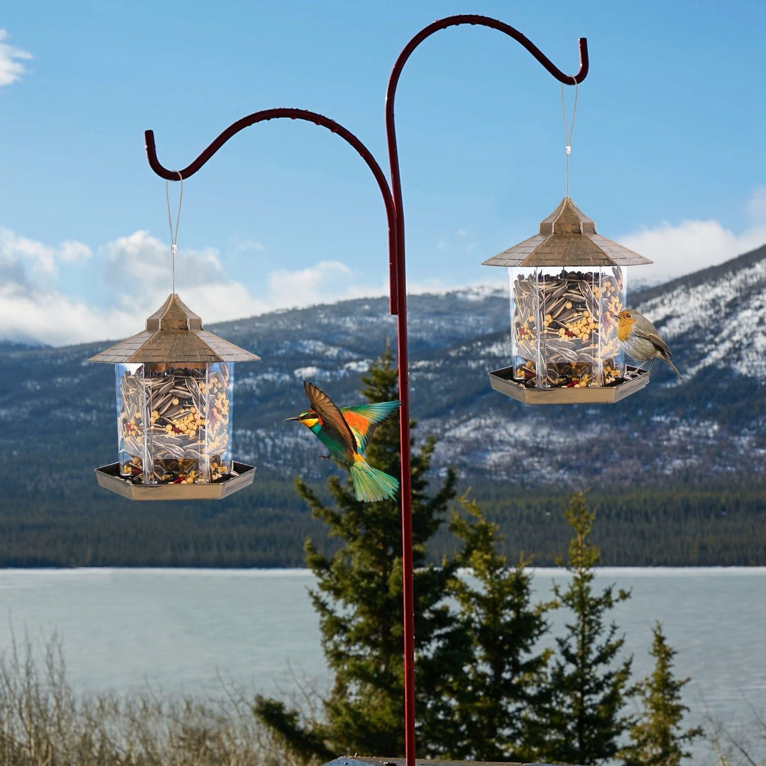 Hanging Gazebo Wild Bird Feeder Outdoor Bird Seed Station with Large Capacity 6 Feeder Ports for Garden Patio Park Weatherproof Easy To Refill - Dog Time Outlet