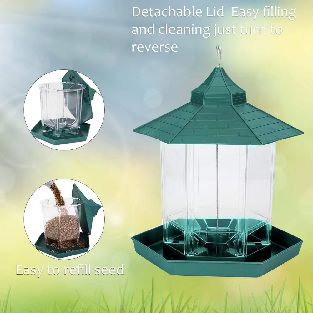 Hanging Gazebo Wild Bird Feeder Outdoor Bird Seed Station with Large Capacity 6 Feeder Ports for Garden Patio Park Weatherproof Easy To Refill - Dog Time Outlet