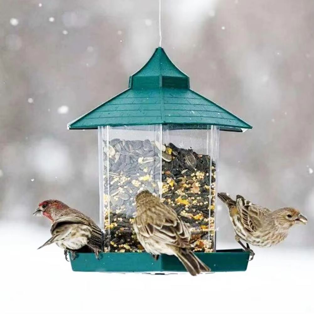 Hanging Gazebo Wild Bird Feeder Outdoor Bird Seed Station with Large Capacity 6 Feeder Ports for Garden Patio Park Weatherproof Easy To Refill - Dog Time Outlet