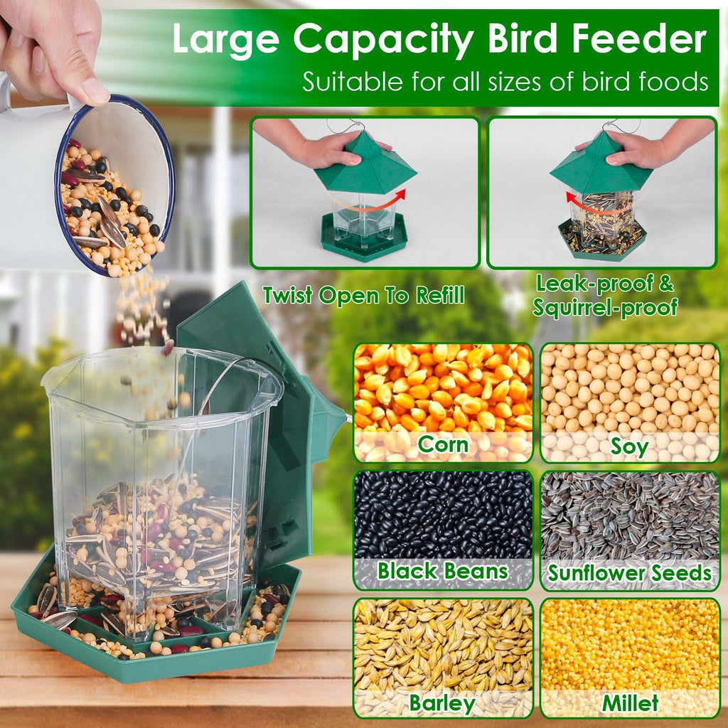 Hanging Gazebo Wild Bird Feeder Outdoor Bird Seed Station with Large Capacity 6 Feeder Ports for Garden Patio Park Weatherproof Easy To Refill - Dog Time Outlet