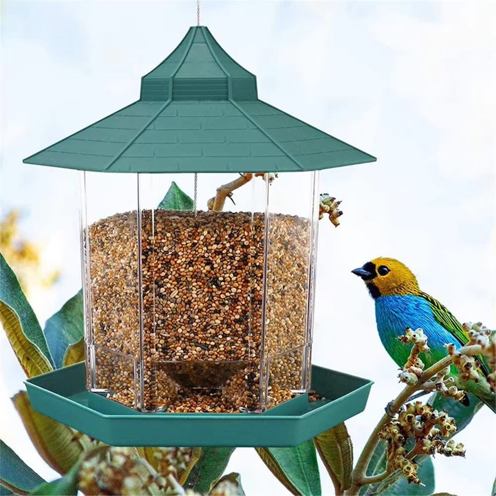 Hanging Gazebo Wild Bird Feeder Outdoor Bird Seed Station with Large Capacity 6 Feeder Ports for Garden Patio Park Weatherproof Easy To Refill - Dog Time Outlet