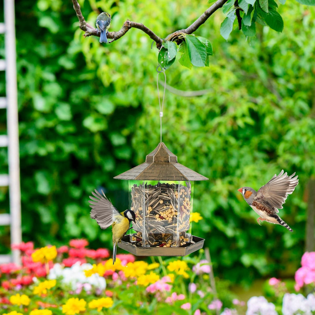 Hanging Gazebo Wild Bird Feeder Outdoor Bird Seed Station with Large Capacity 6 Feeder Ports for Garden Patio Park Weatherproof Easy To Refill - Dog Time Outlet
