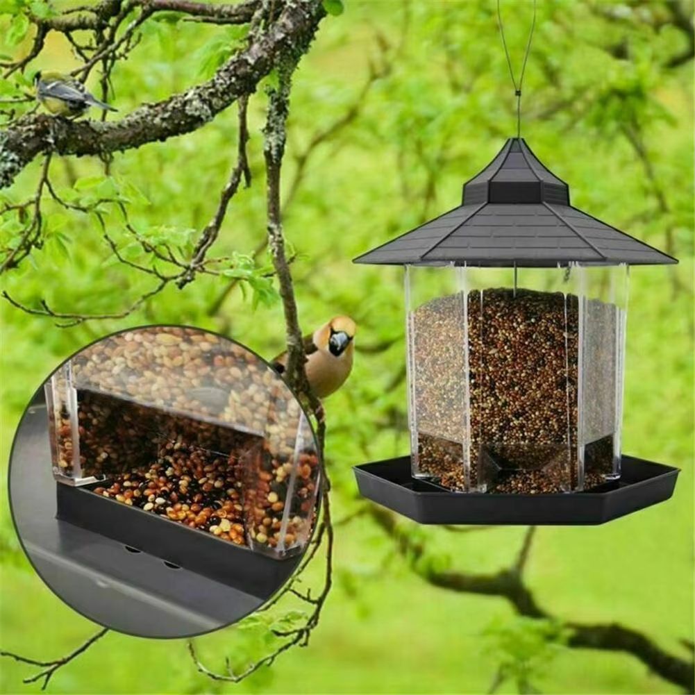 Hanging Gazebo Wild Bird Feeder Outdoor Bird Seed Station with Large Capacity 6 Feeder Ports for Garden Patio Park Weatherproof Easy To Refill - Dog Time Outlet