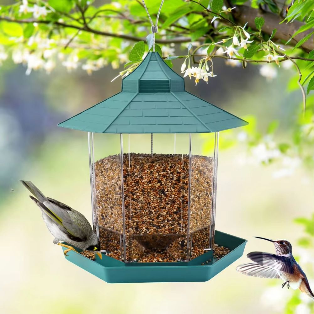 Hanging Gazebo Wild Bird Feeder Outdoor Bird Seed Station with Large Capacity 6 Feeder Ports for Garden Patio Park Weatherproof Easy To Refill - Dog Time Outlet