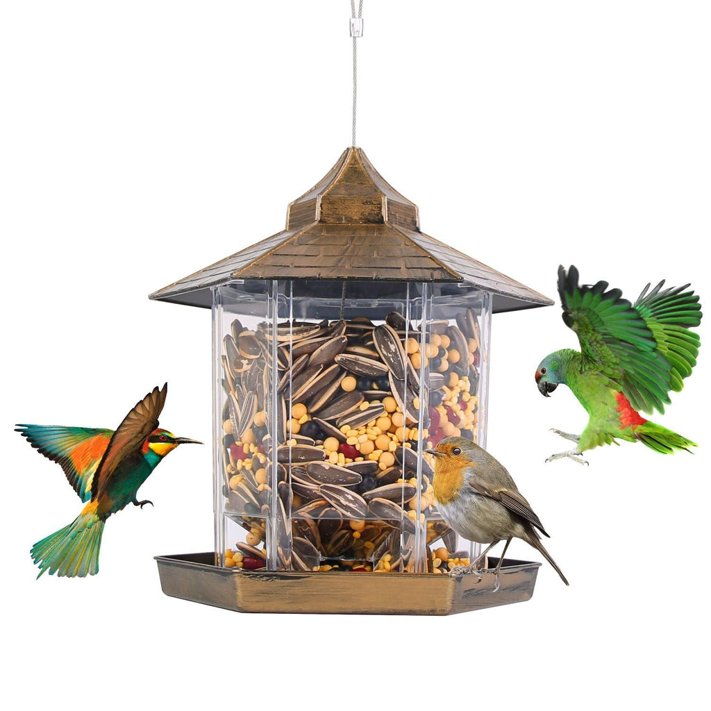 Hanging Gazebo Wild Bird Feeder Outdoor Bird Seed Station with Large Capacity 6 Feeder Ports for Garden Patio Park Weatherproof Easy To Refill - Dog Time Outlet