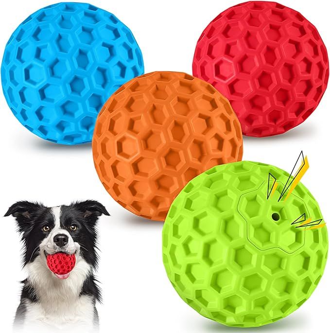 havit Indestructible Squeaky Dog Balls for Aggressive Chewers, Interactive Dog Toys to Keep Them Busy, Rubber Dog Chew Toy for Large Medium Breeds, Outdoor Waterproof (4 Colors) - Dog Time Outlet