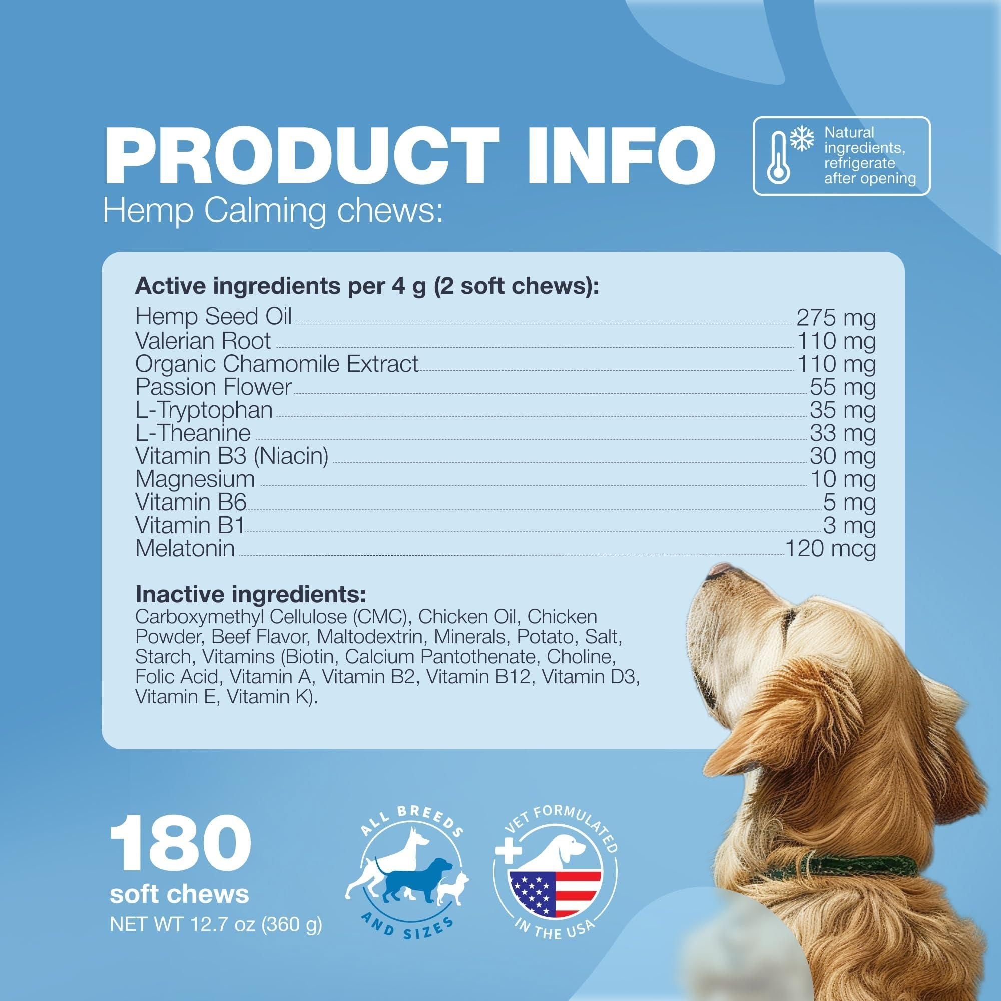 Hemp Calming Chews for Dogs Dog Calming Treats Anxiety Relief for Dogs with L Theanine Chamomile Extract Valerian Root Dog Anxiety Relief for Travel Vet Visits Thunderstorms Nail Trimming - Dog Time Outlet