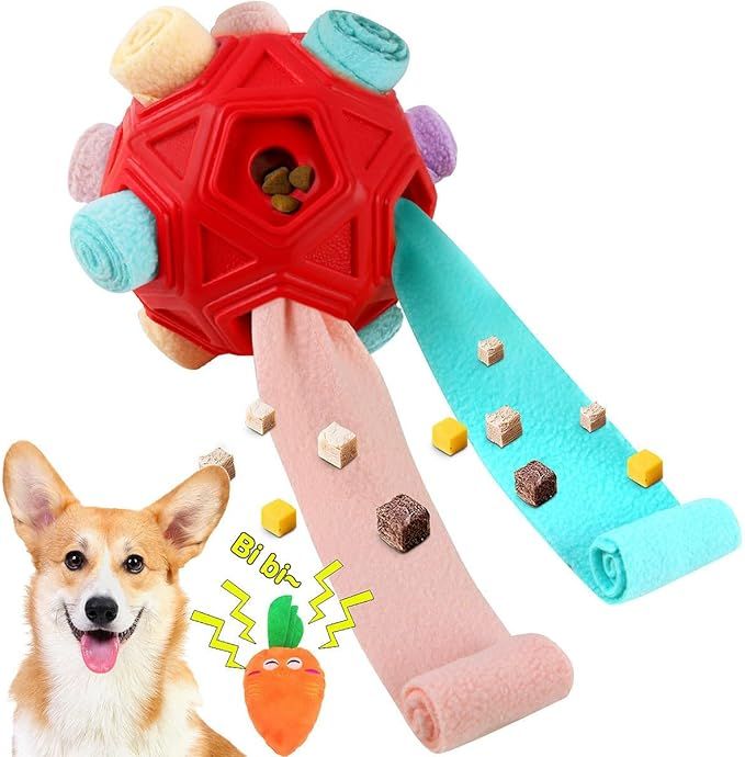 Interactive Snuffle Ball for Dogs - Fun Puzzle Toy for Natural Foraging Skills and Stress Relief - Red Macaron - Dog Time Outlet