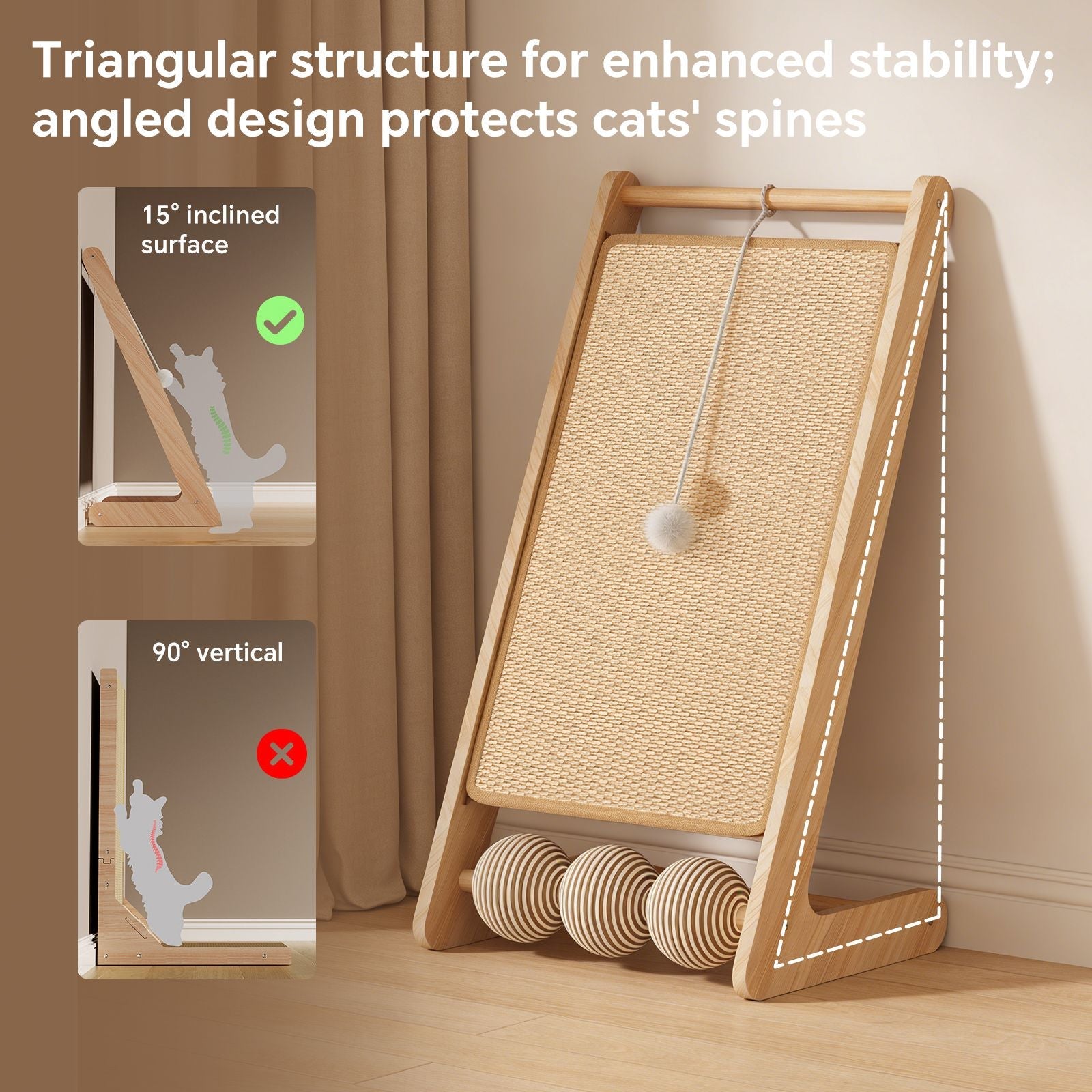 L - shaped sisal cat scratching board (with hanging ball) - scratching, tapping, and pouncing, one base meets the three major instincts of cats - Dog Time Outlet