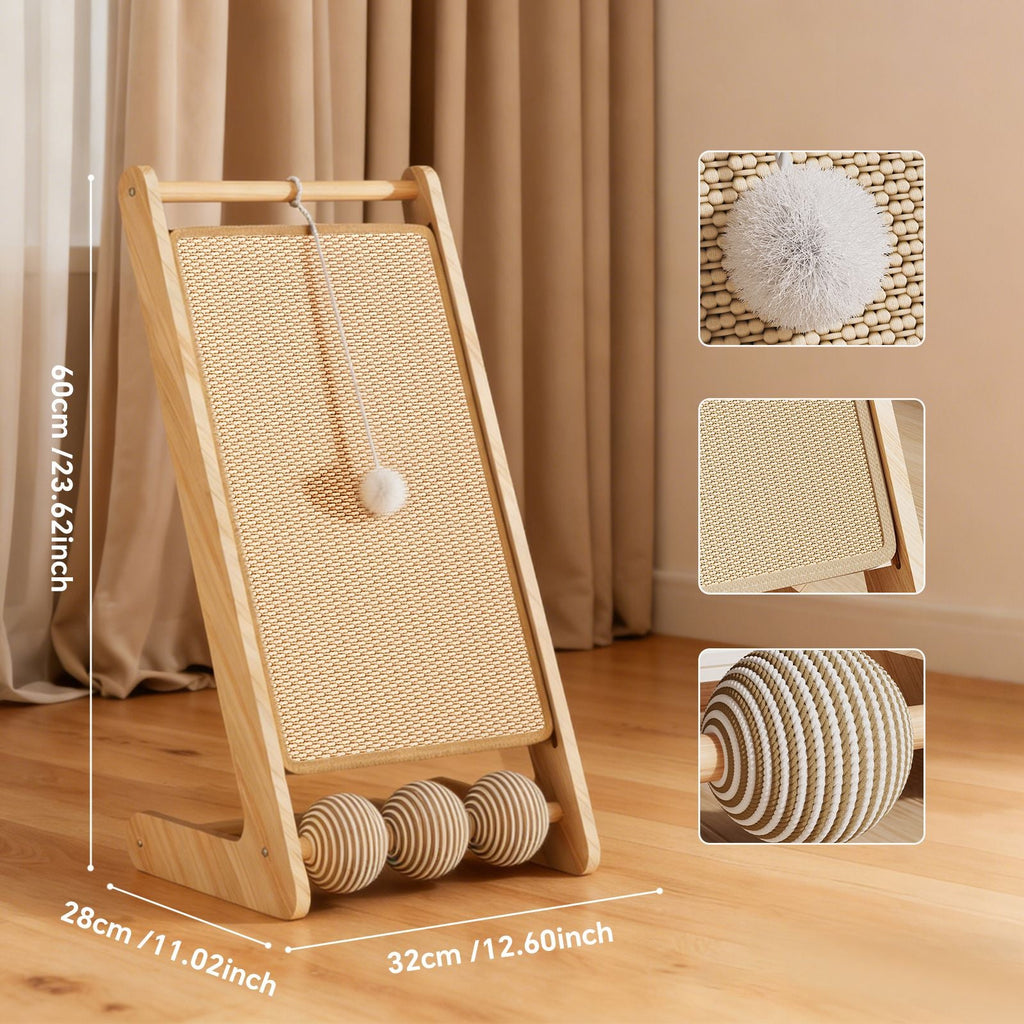 L - shaped sisal cat scratching board (with hanging ball) - scratching, tapping, and pouncing, one base meets the three major instincts of cats - Dog Time Outlet