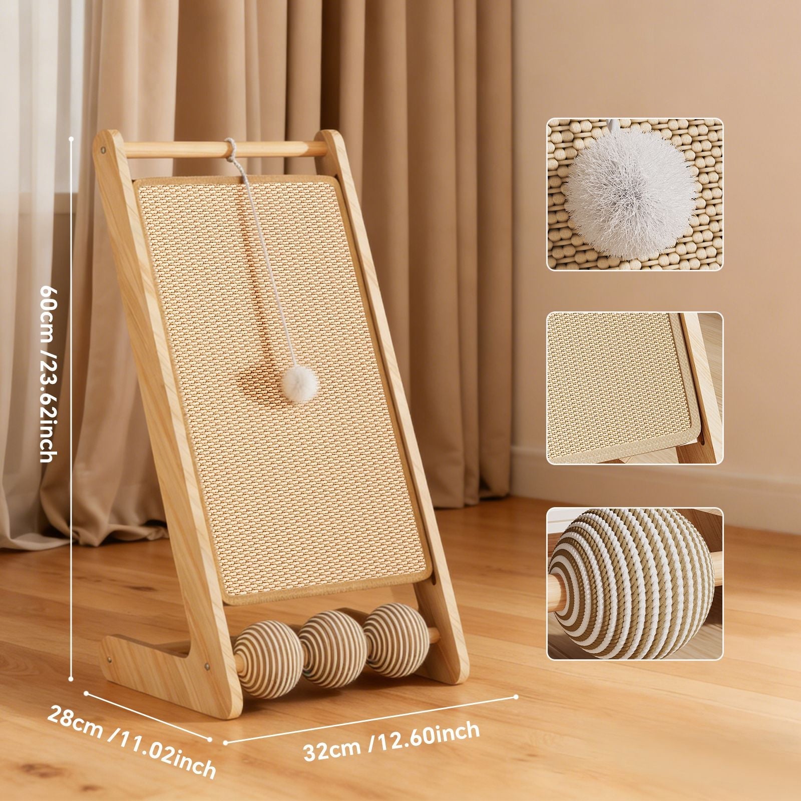 L - shaped sisal cat scratching board (with hanging ball) - scratching, tapping, and pouncing, one base meets the three major instincts of cats - Dog Time Outlet