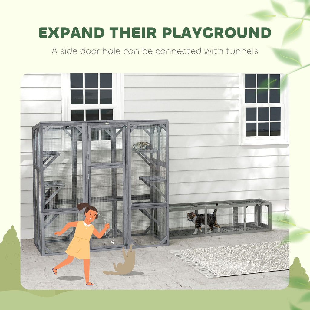 Large Wooden Catio Outdoor with 6 Jumping Platforms, Sunshine Panel Roof, for 1 - 3 Cats, 59" x 28" x 60", Gray - Dog Time Outlet