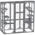 Large Wooden Catio Outdoor with 6 Jumping Platforms, Sunshine Panel Roof, for 1 - 3 Cats, 59" x 28" x 60", Gray - Dog Time Outlet