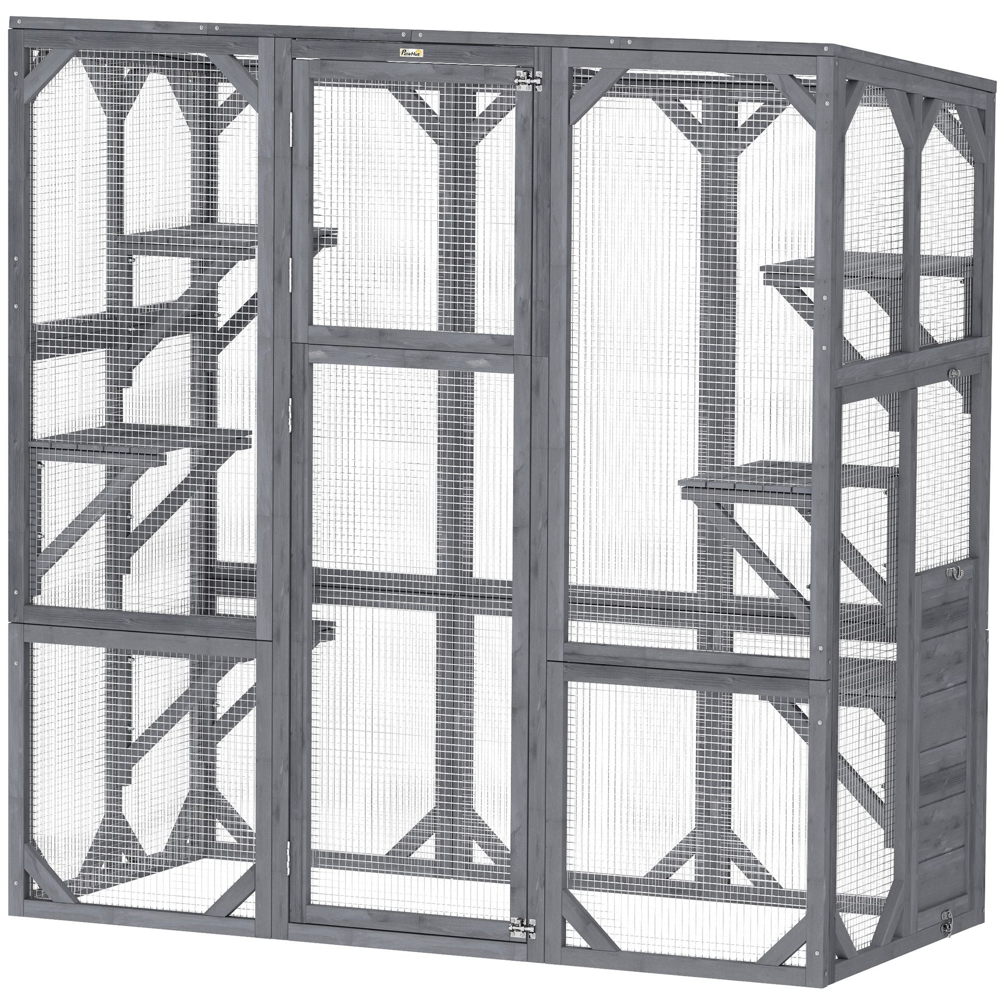 Large Wooden Catio Outdoor with 6 Jumping Platforms, Sunshine Panel Roof, for 1 - 3 Cats, 59" x 28" x 60", Gray - Dog Time Outlet