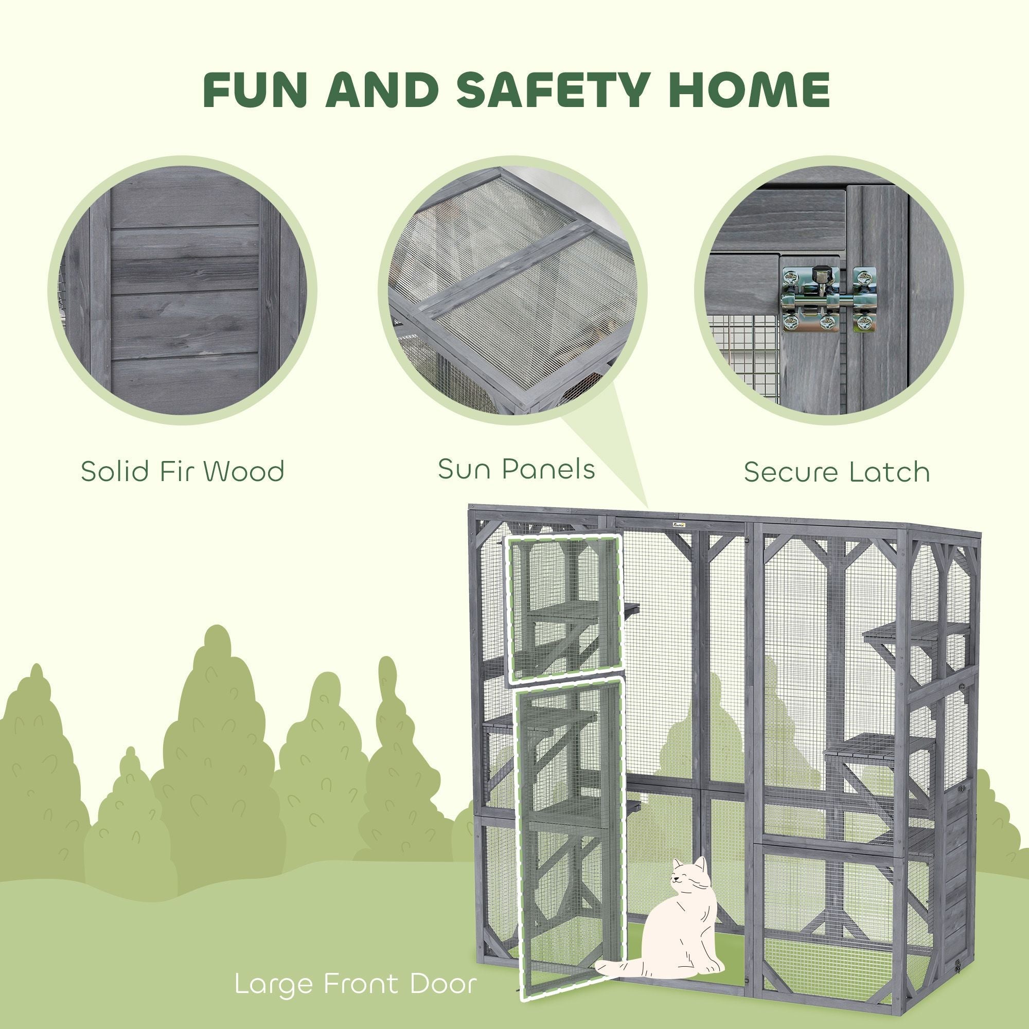 Large Wooden Catio Outdoor with 6 Jumping Platforms, Sunshine Panel Roof, for 1 - 3 Cats, 59" x 28" x 60", Gray - Dog Time Outlet