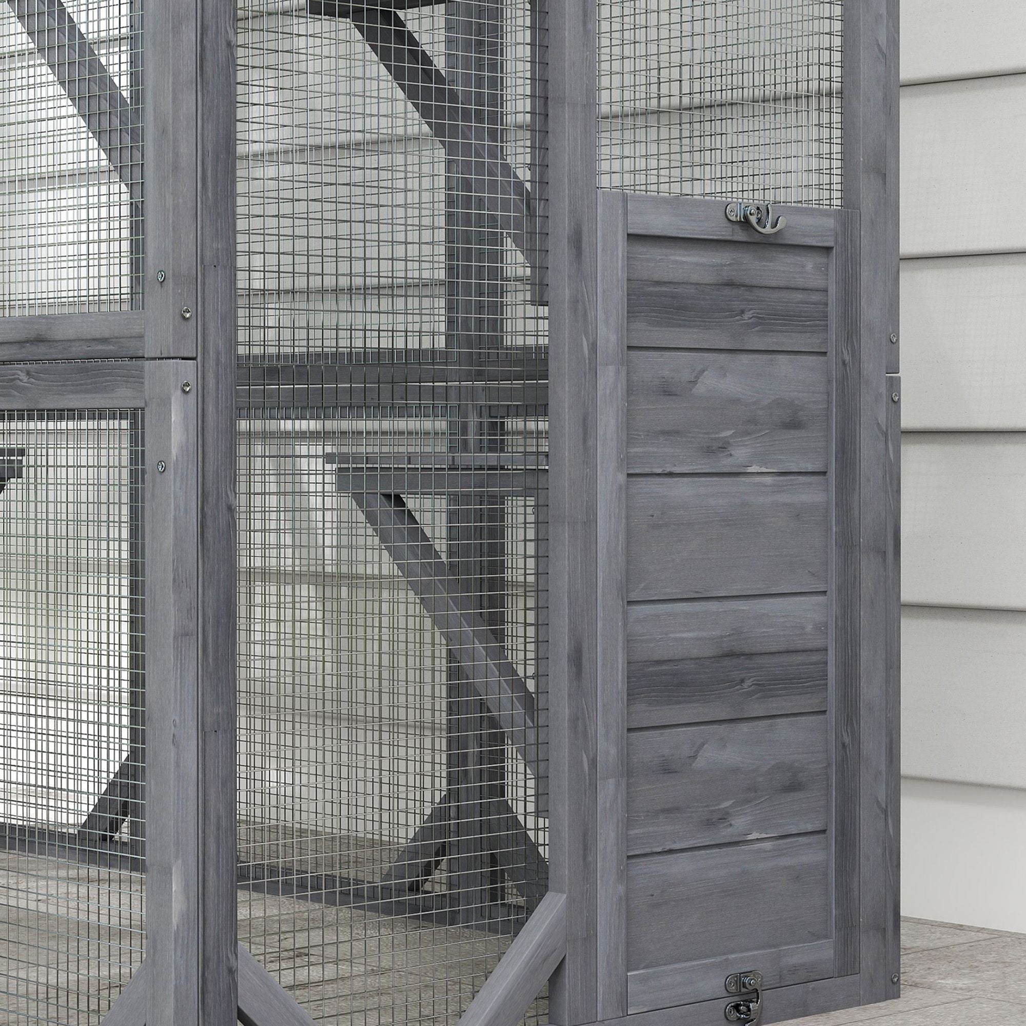 Large Wooden Catio Outdoor with 6 Jumping Platforms, Sunshine Panel Roof, for 1 - 3 Cats, 59" x 28" x 60", Gray - Dog Time Outlet