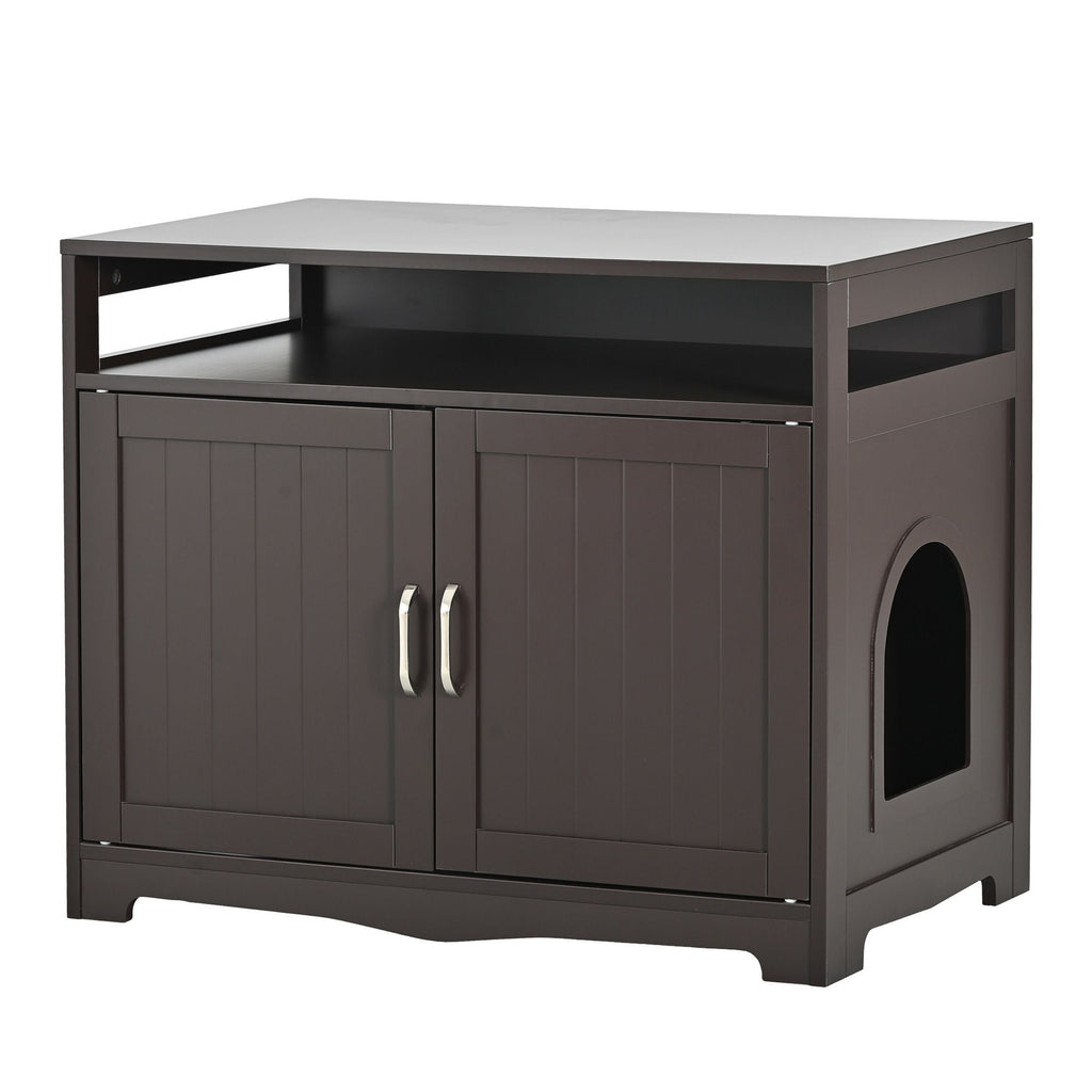 Litter Box Enclosure, Cat Litter Box Furniture with Hidden Plug, 2 Doors,Indoor Cat Washroom Storage Bench Side Table Cat House, Large Wooden Enclused Litter Box House, Esspresso - Dog Time Outlet