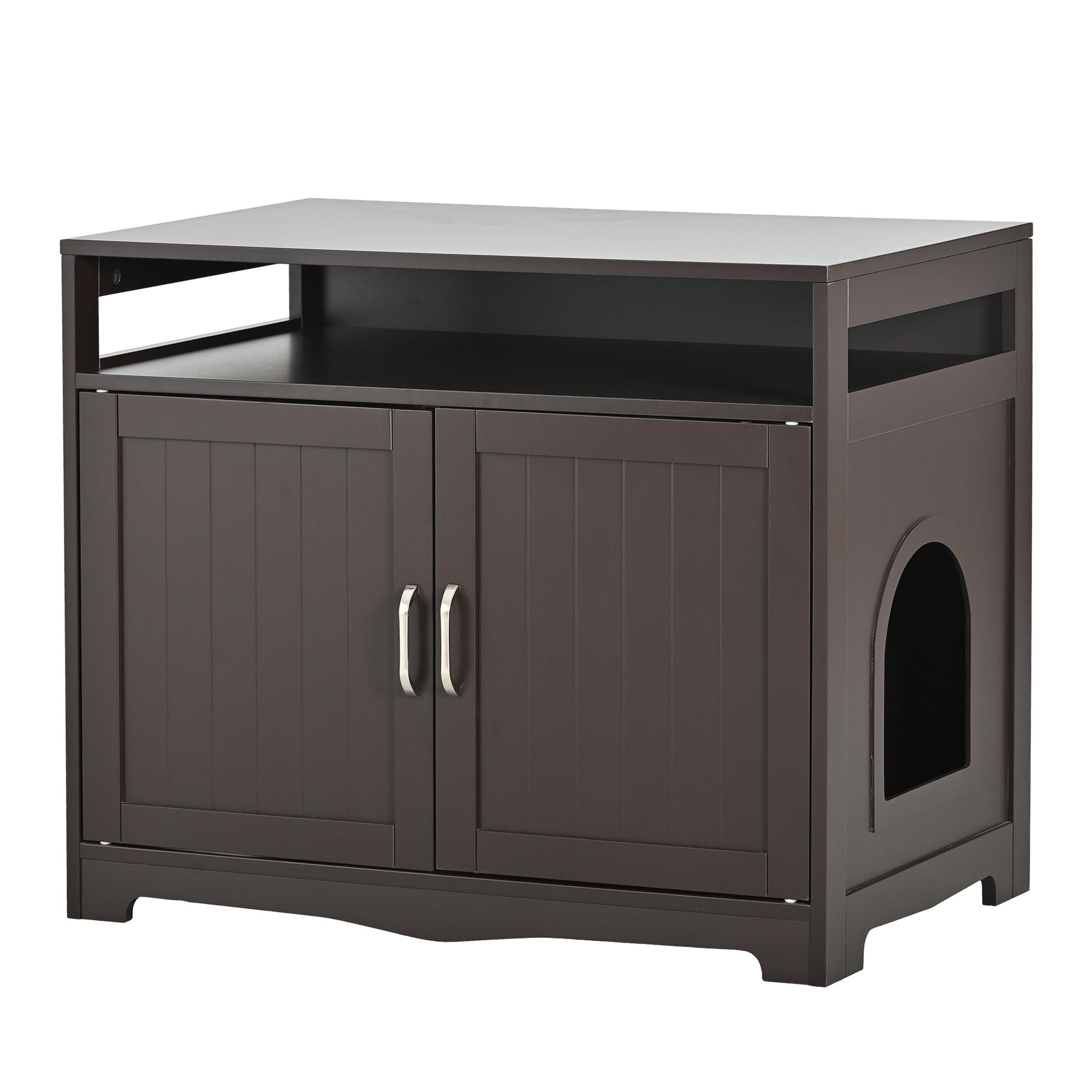 Litter Box Enclosure, Cat Litter Box Furniture with Hidden Plug, 2 Doors,Indoor Cat Washroom Storage Bench Side Table Cat House, Large Wooden Enclused Litter Box House, Esspresso - Dog Time Outlet