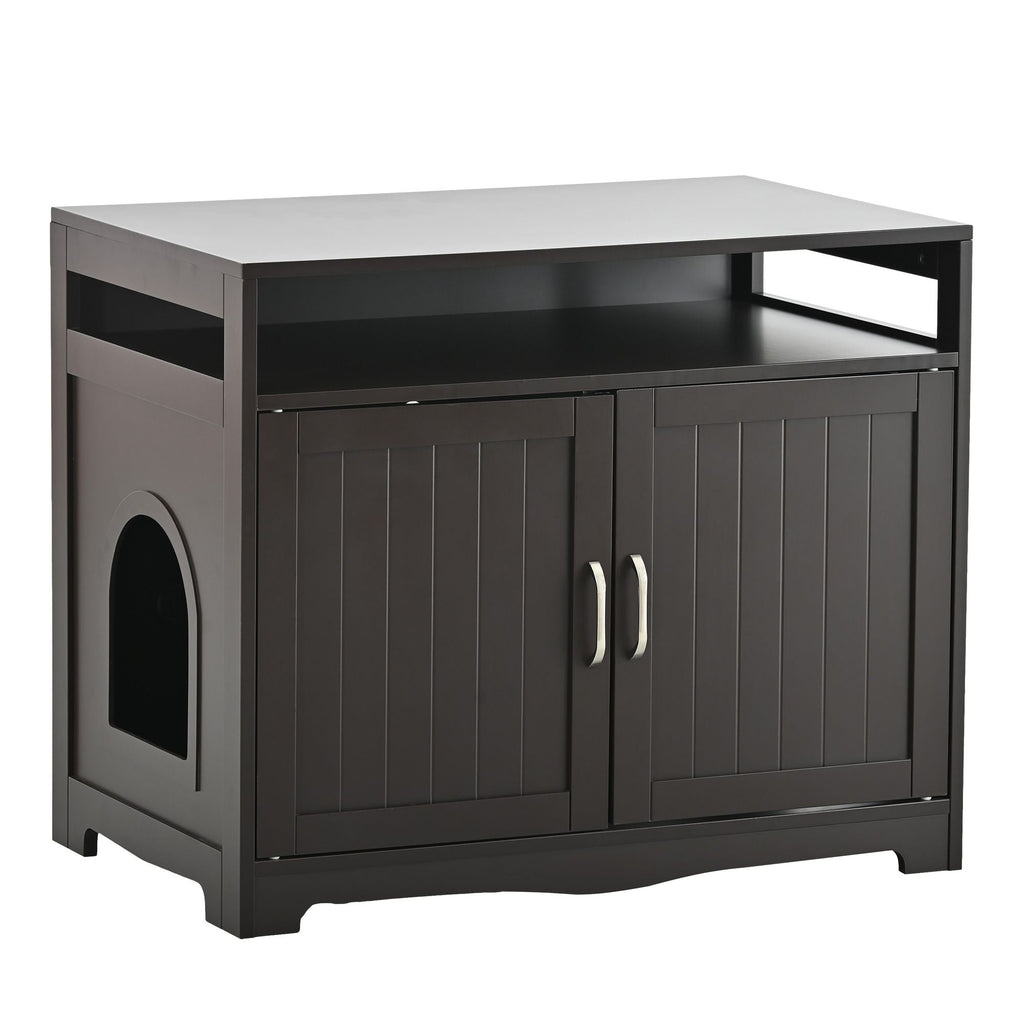 Litter Box Enclosure, Cat Litter Box Furniture with Hidden Plug, 2 Doors,Indoor Cat Washroom Storage Bench Side Table Cat House, Large Wooden Enclused Litter Box House, Esspresso - Dog Time Outlet