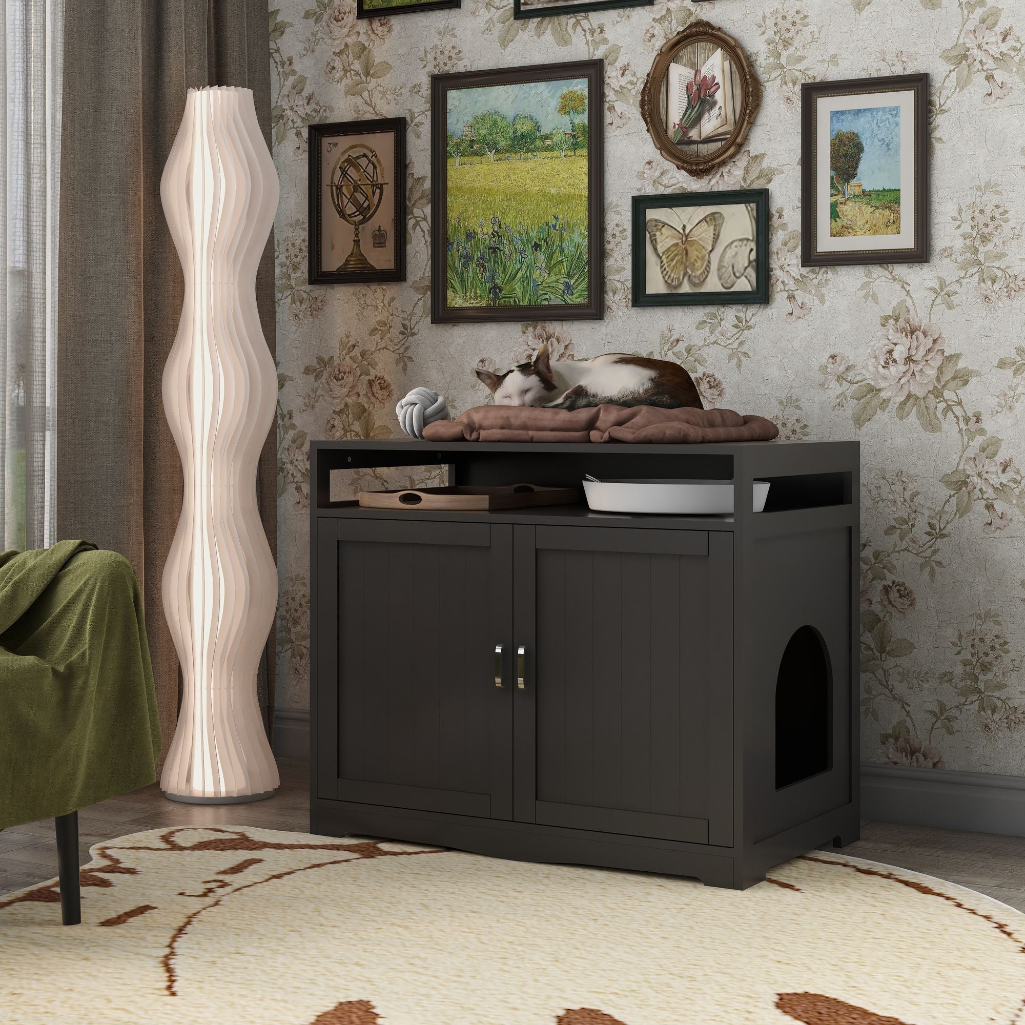 Litter Box Enclosure, Cat Litter Box Furniture with Hidden Plug, 2 Doors,Indoor Cat Washroom Storage Bench Side Table Cat House, Large Wooden Enclused Litter Box House, Esspresso - Dog Time Outlet
