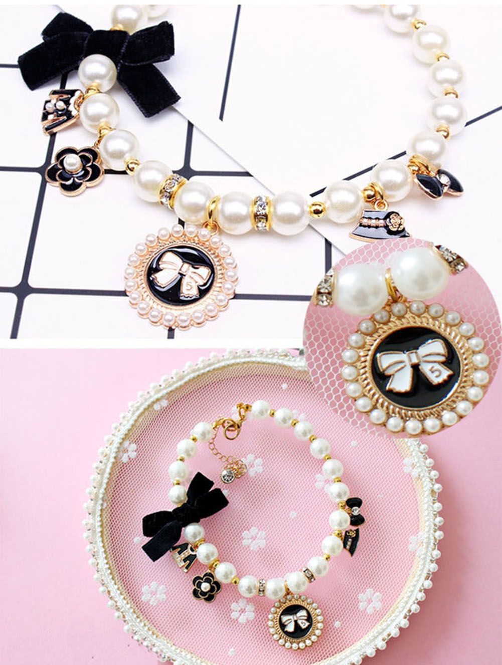 Luxurious Pearls Pet Collar Decorative Necklace for Small Cat Dog Adjustable 10 - 12 inches - Dog Time Outlet